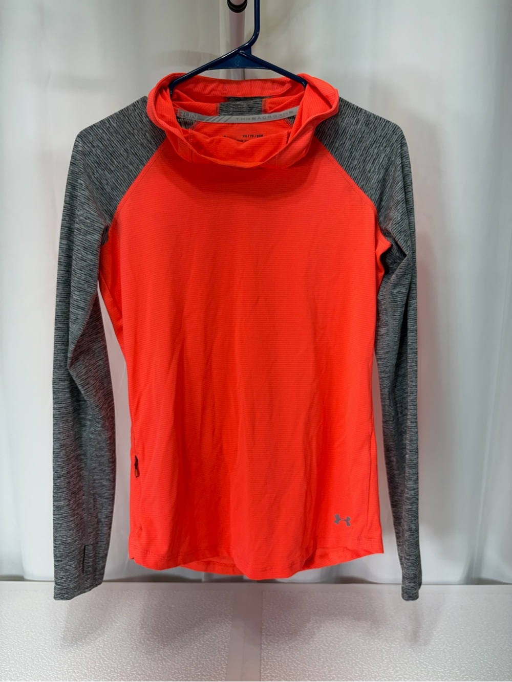 Under Armour Women's Neon Orange Hoodie with Heather Gray Sleeves 4170